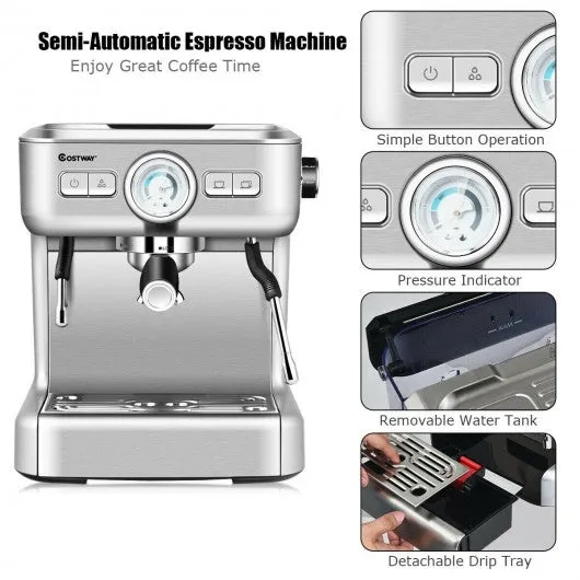 15 Bar Semi-Auto Espresso Coffee Maker Machine /w Milk Frother Steam Wand