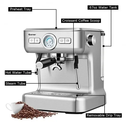 15 Bar Semi-Auto Espresso Coffee Maker Machine /w Milk Frother Steam Wand