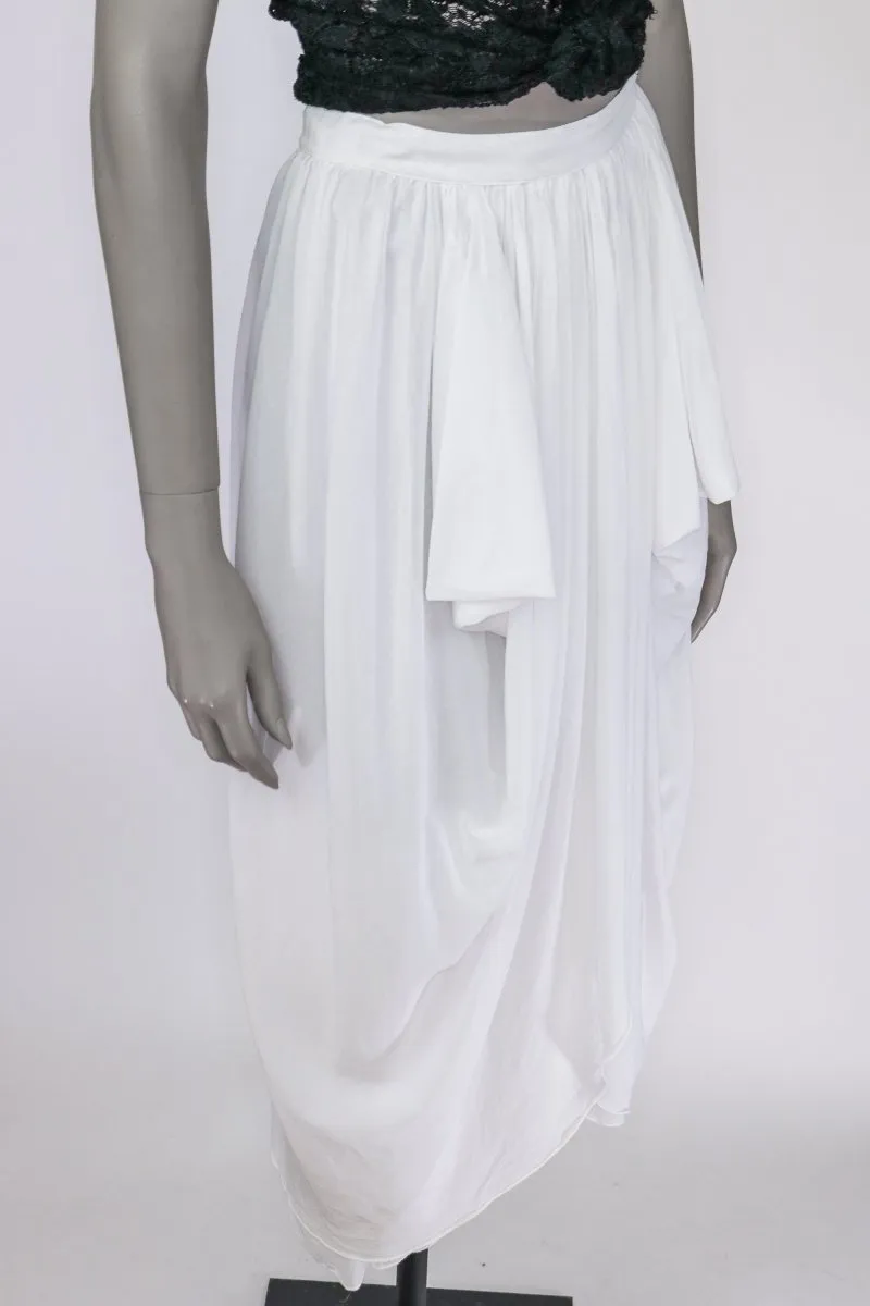 1970s Gauzy White Cotton Draped Skirt