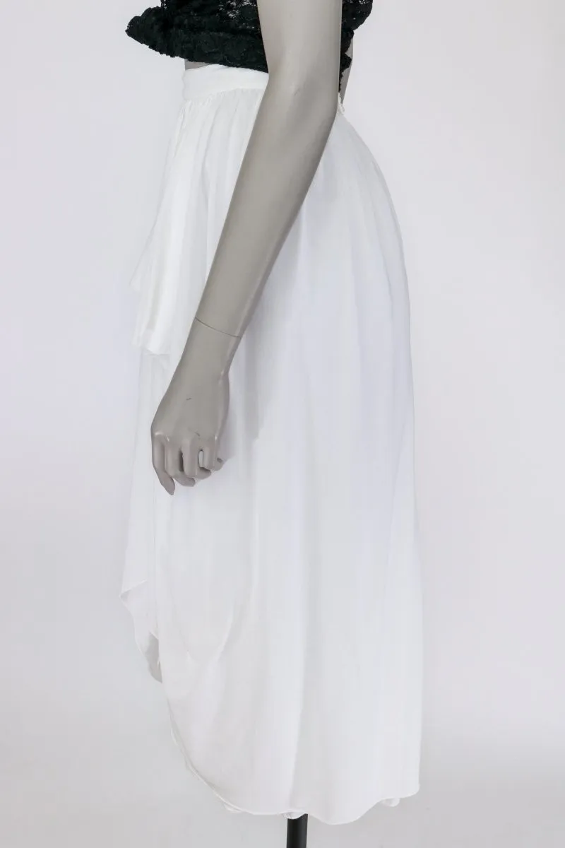 1970s Gauzy White Cotton Draped Skirt