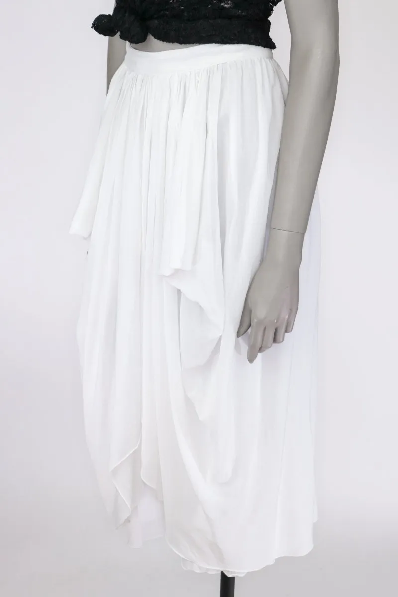 1970s Gauzy White Cotton Draped Skirt