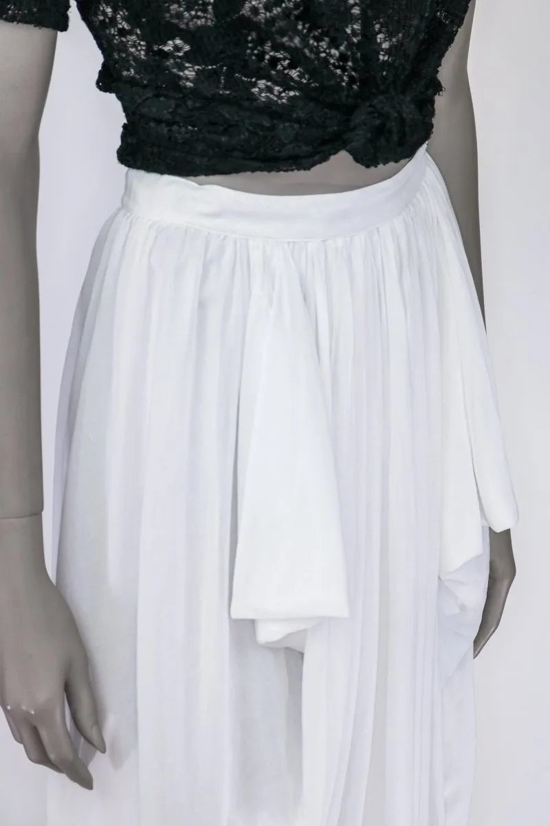 1970s Gauzy White Cotton Draped Skirt