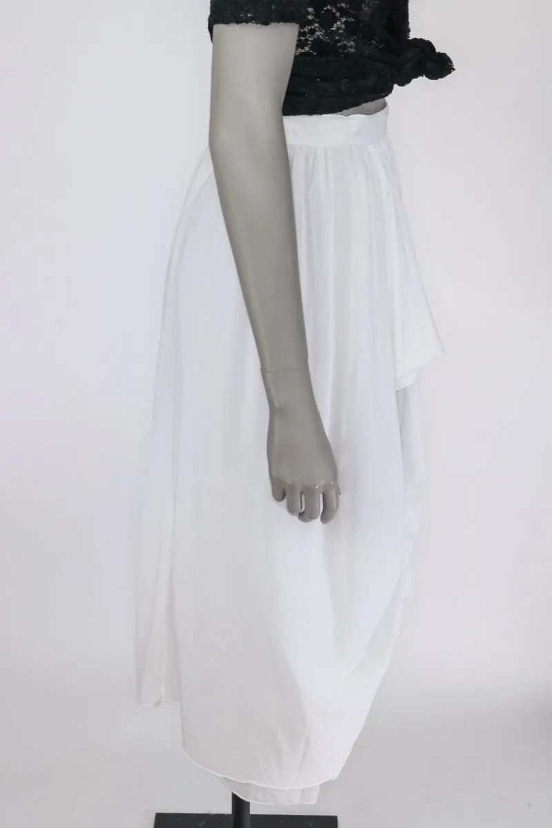 1970s Gauzy White Cotton Draped Skirt