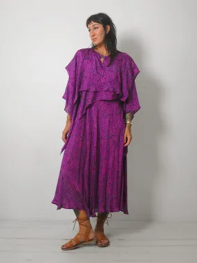 1980's Draped Geo Silk Dress