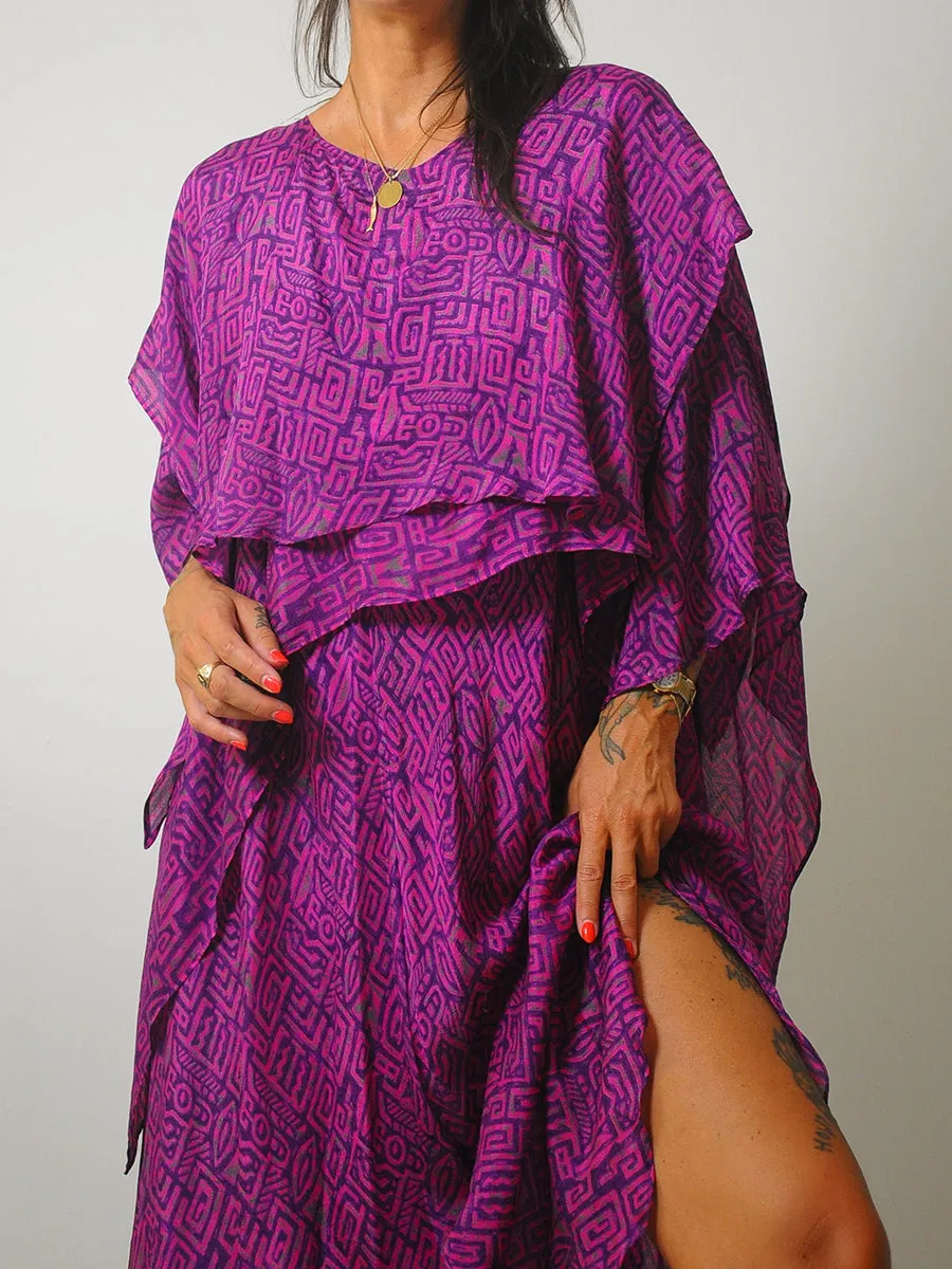 1980's Draped Geo Silk Dress