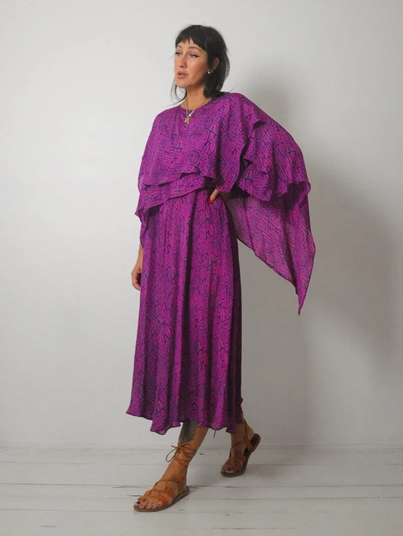 1980's Draped Geo Silk Dress