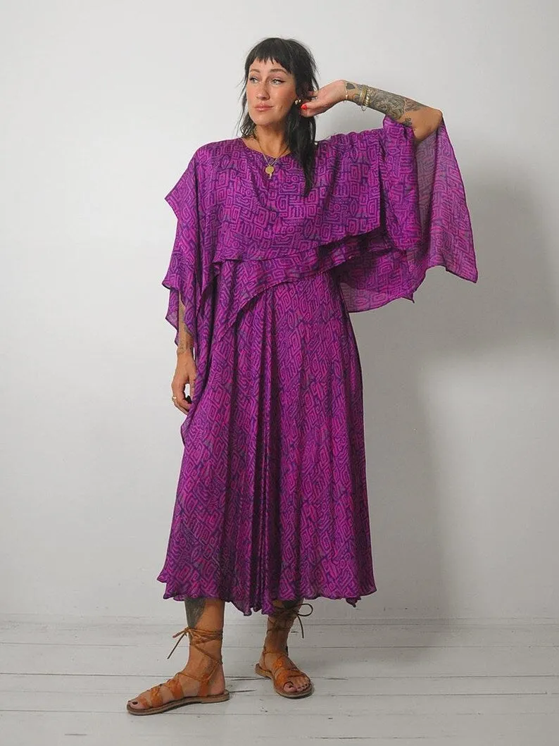 1980's Draped Geo Silk Dress