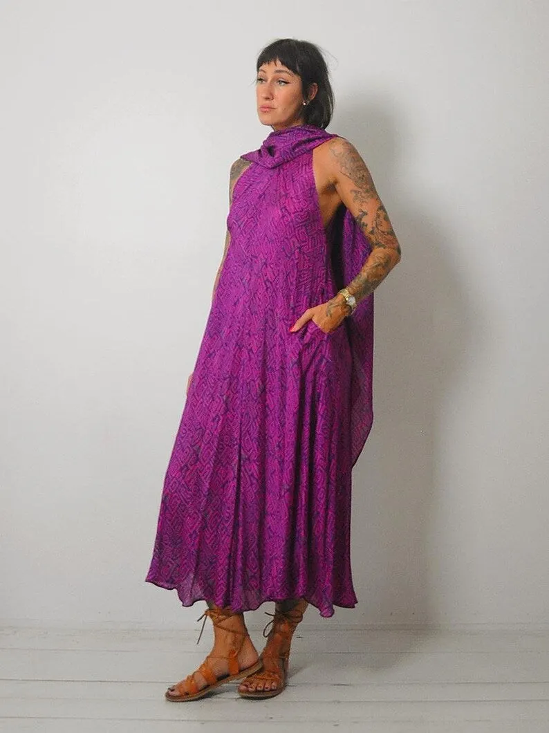 1980's Draped Geo Silk Dress