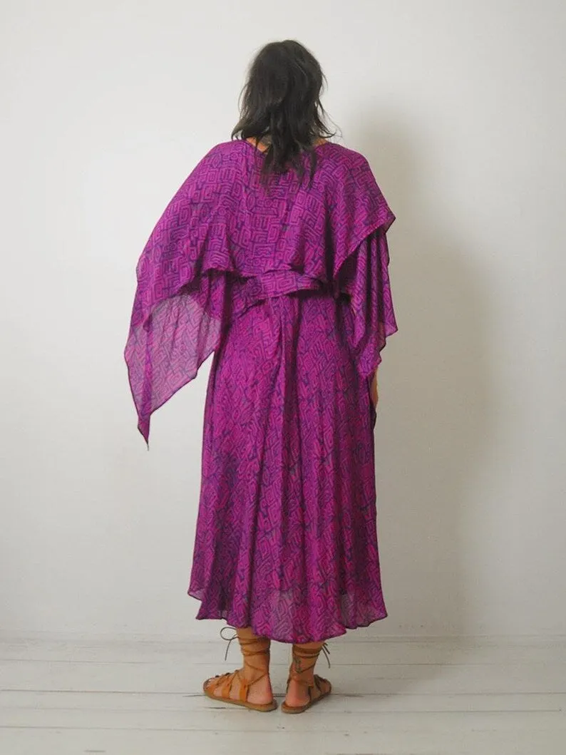 1980's Draped Geo Silk Dress