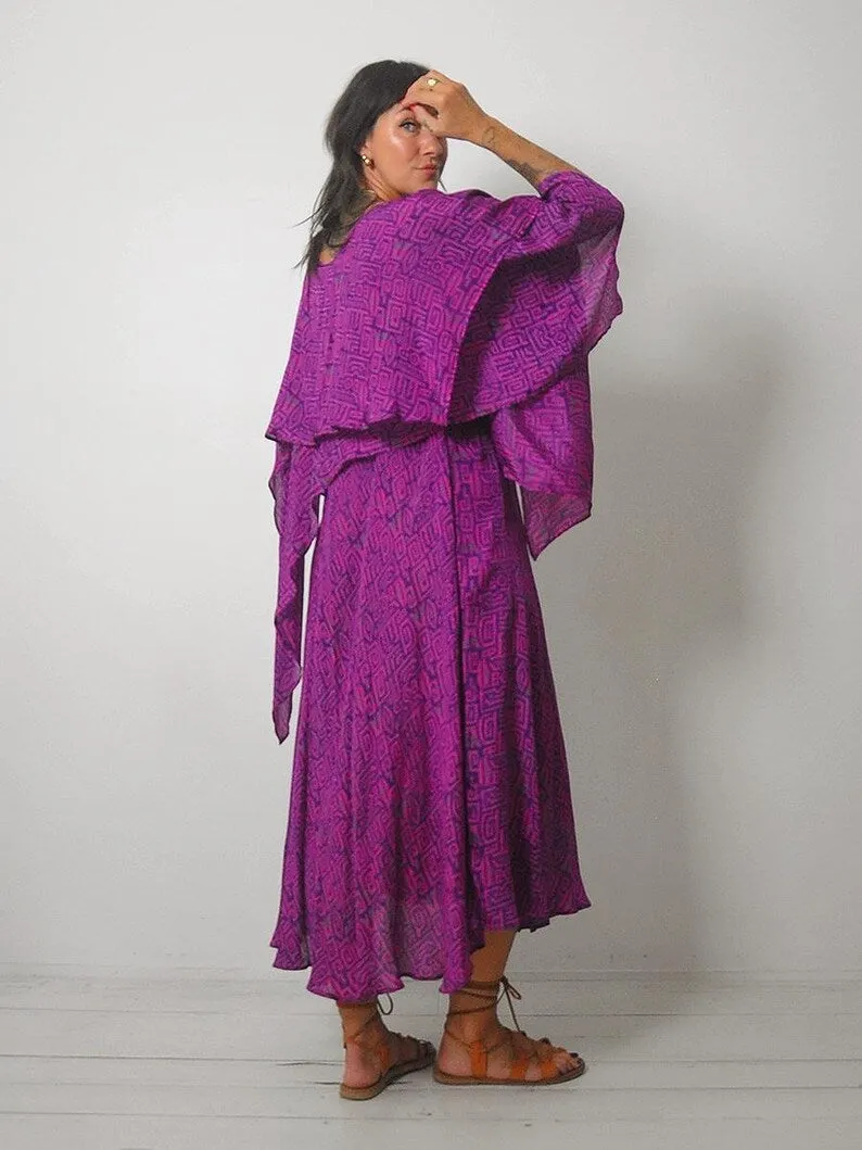 1980's Draped Geo Silk Dress