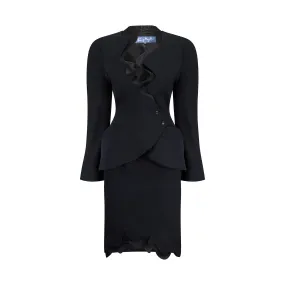 1989 Thierry Mugler Buick Collection Black Squiggle Hem Skirt Suit