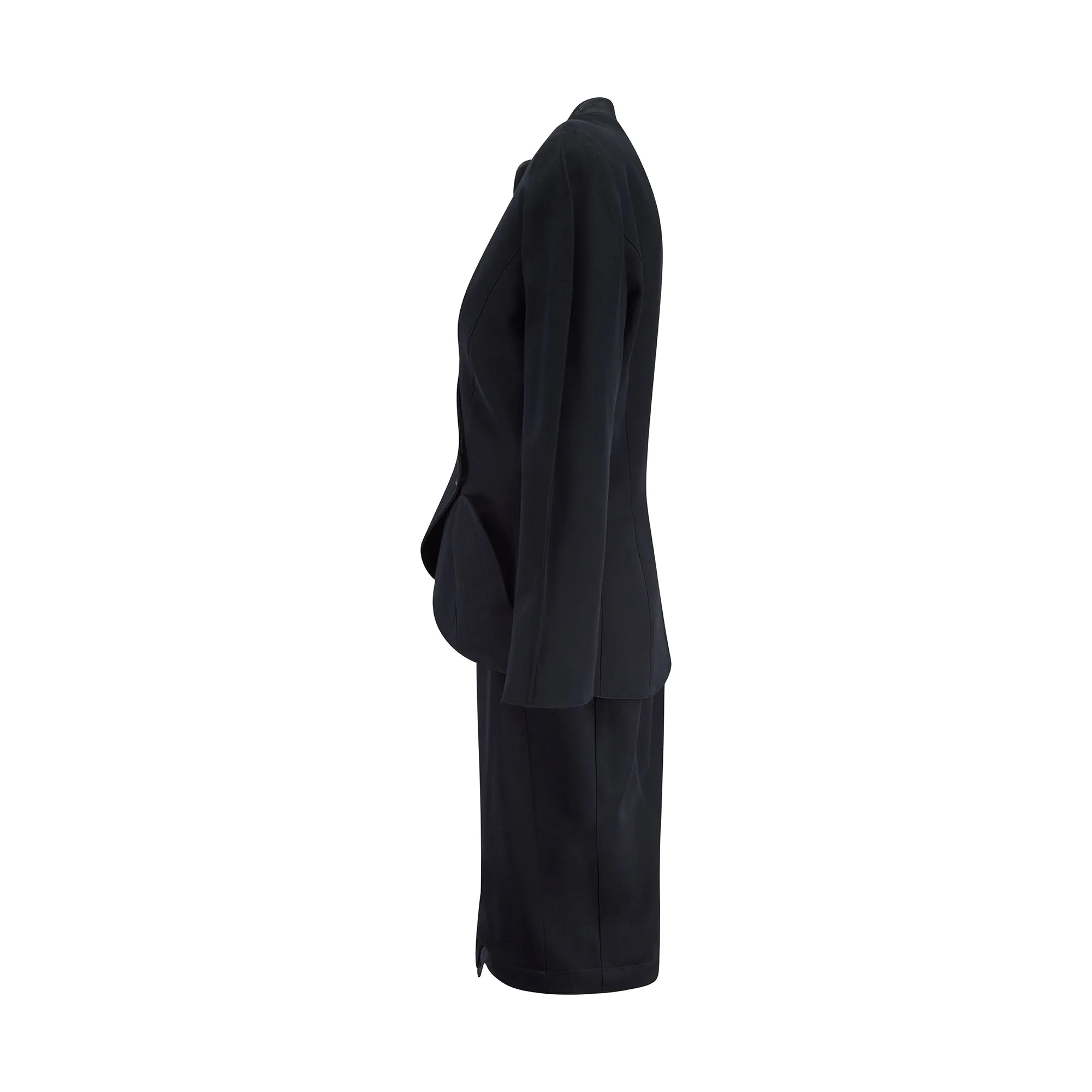 1989 Thierry Mugler Buick Collection Black Squiggle Hem Skirt Suit