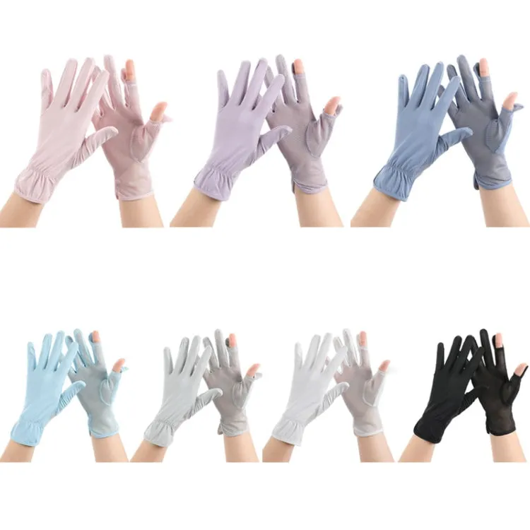 1pair Summer Sunscreen Breathable Thin Anti-ultraviolet Finger Fishing Ice Silk Gloves Free Size(Clove Purple)