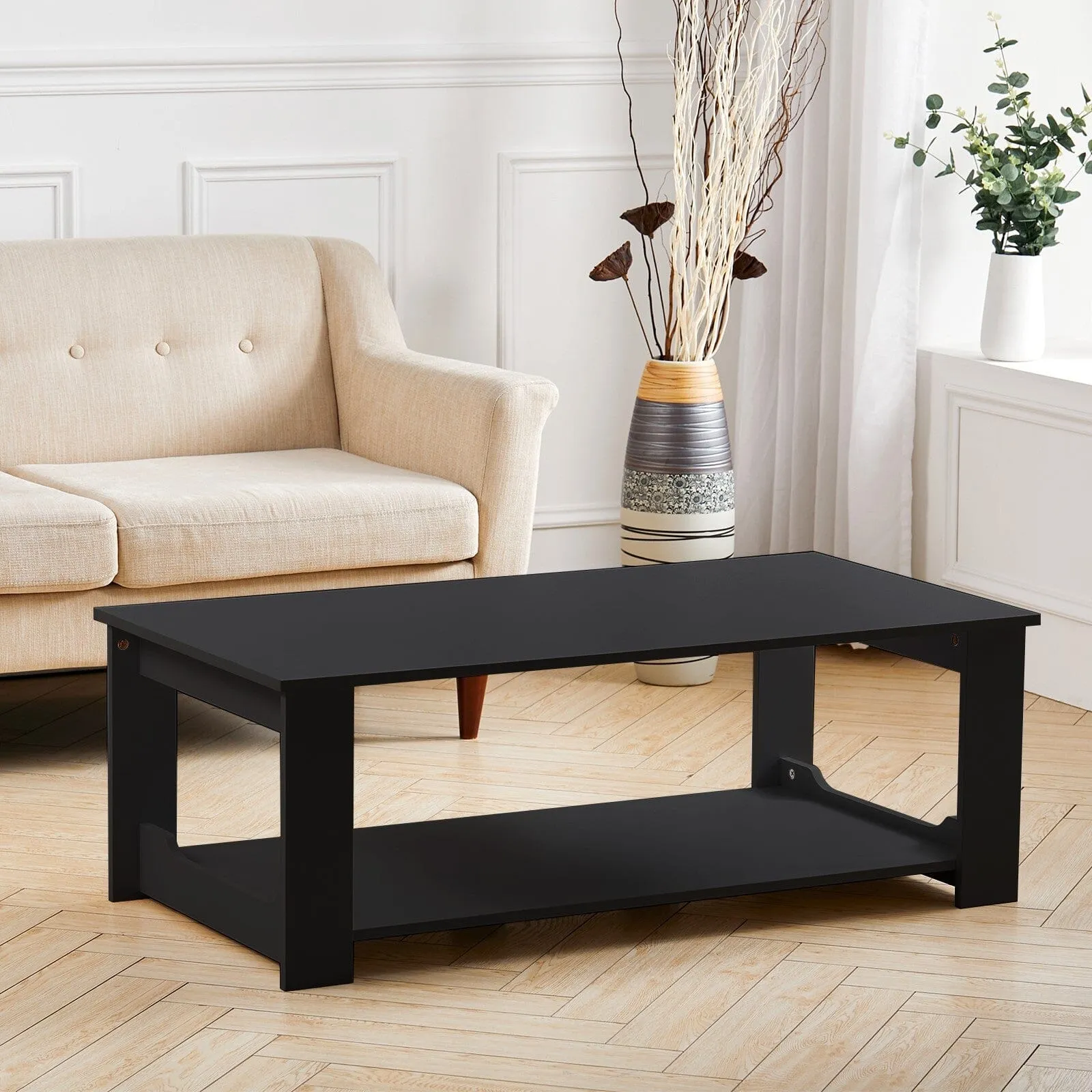 2ft  Modern Style Black Coffee Table with One Shelf