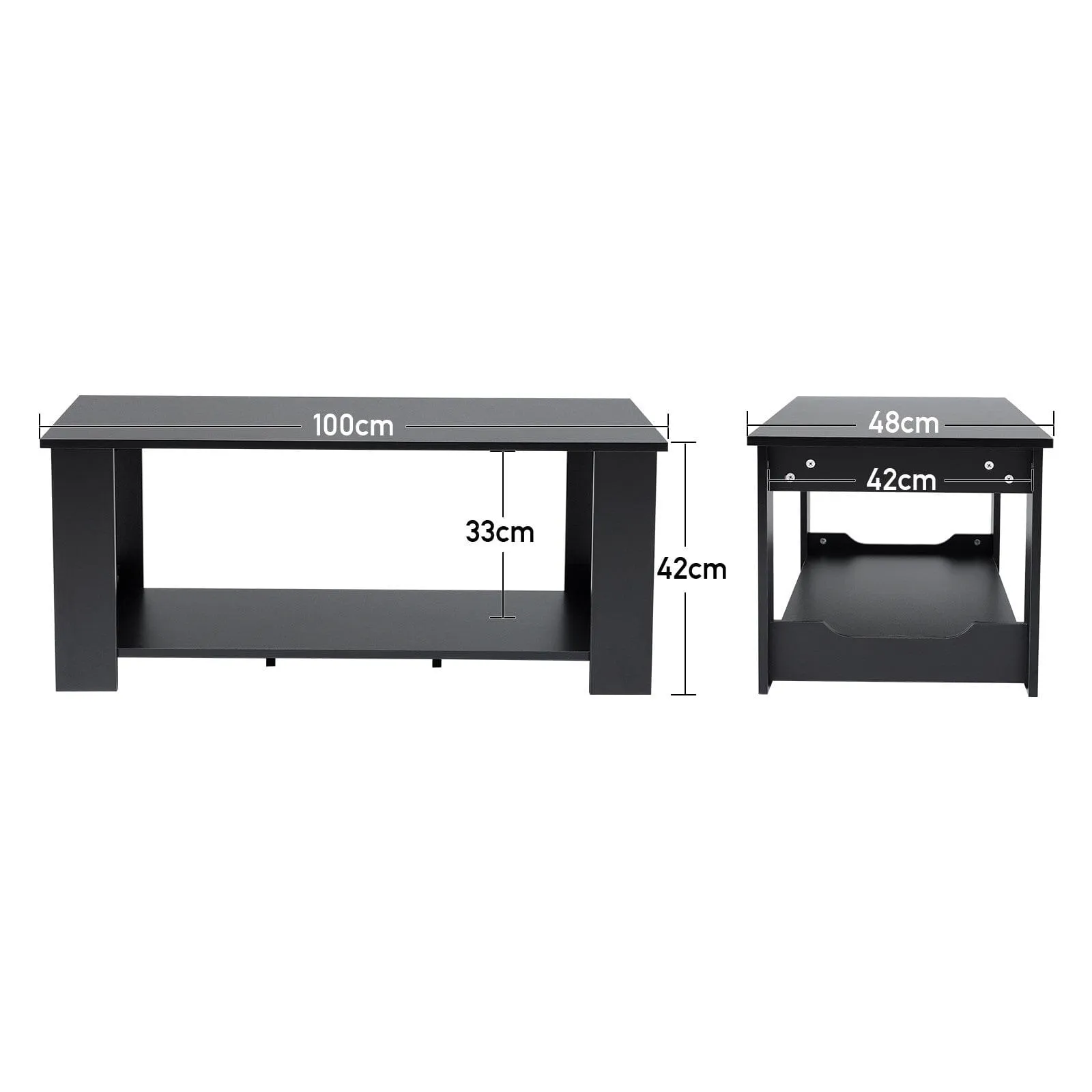 2ft  Modern Style Black Coffee Table with One Shelf