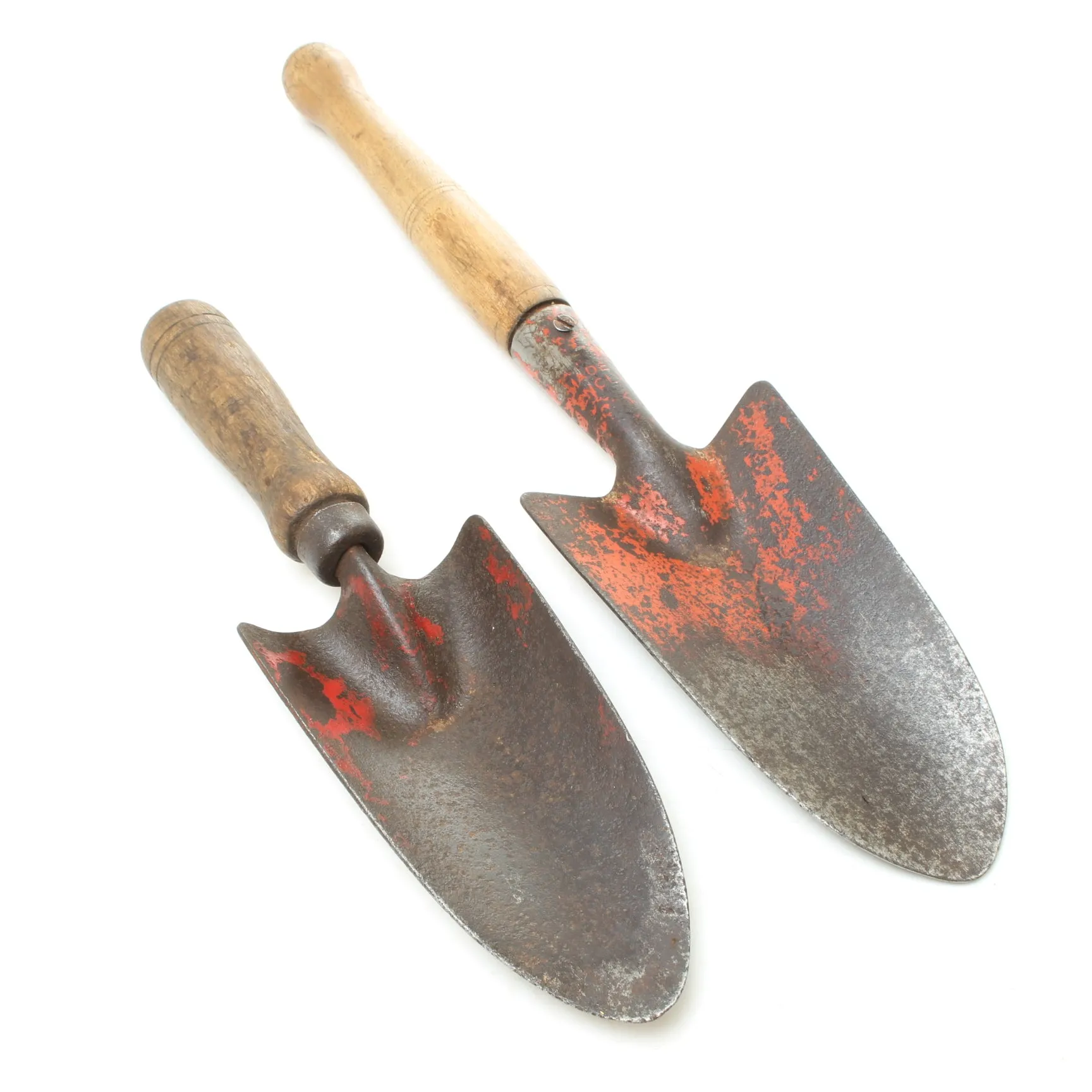 2x Old Garden Hand Trowels (Beech)