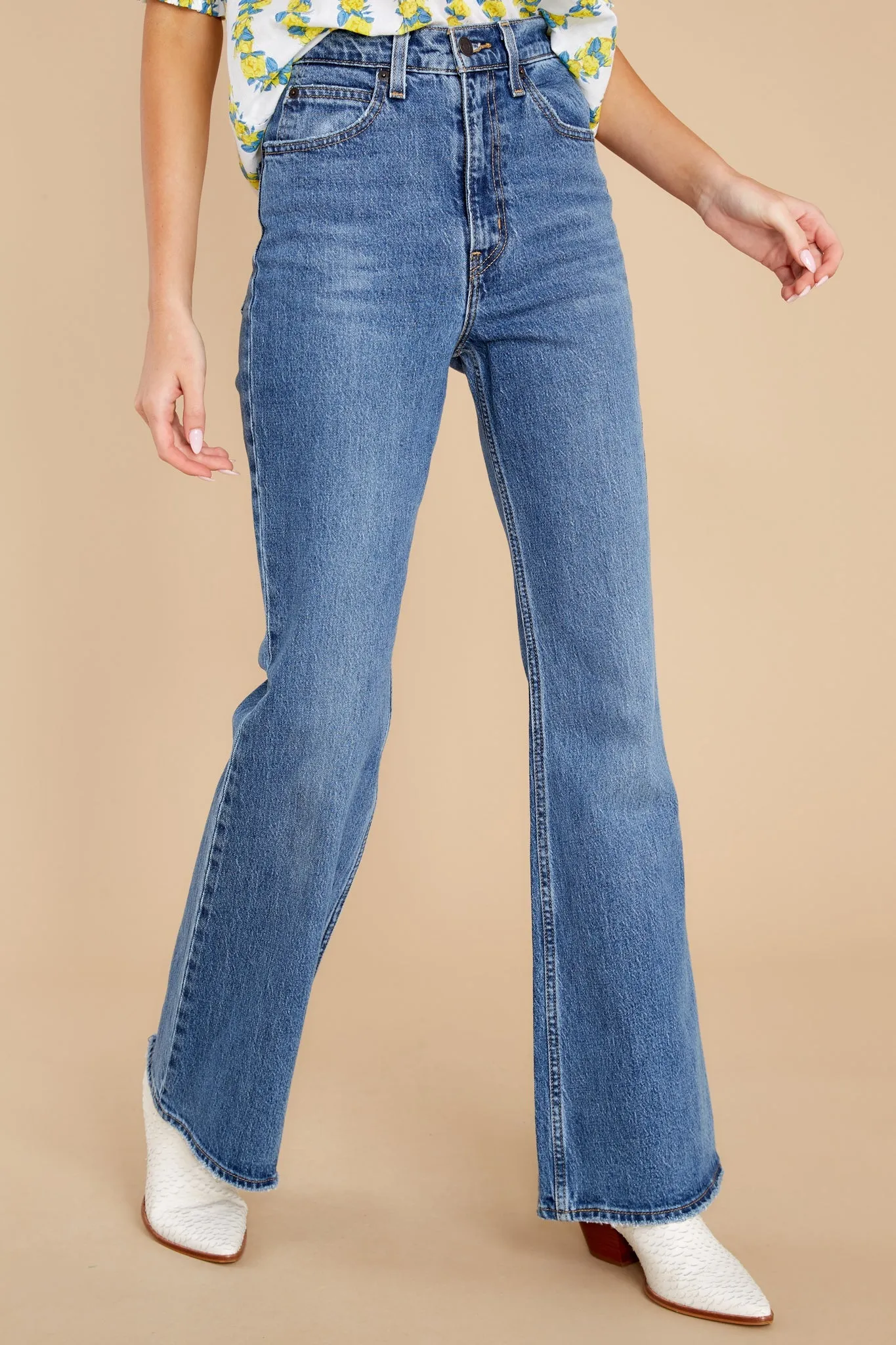 70's High Rise Flare Jeans In Sonoma Step