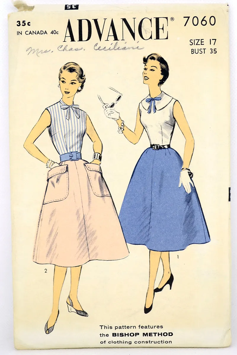 Advance 7060 Vintage 1955 Blouse & Skirt Sewing Pattern