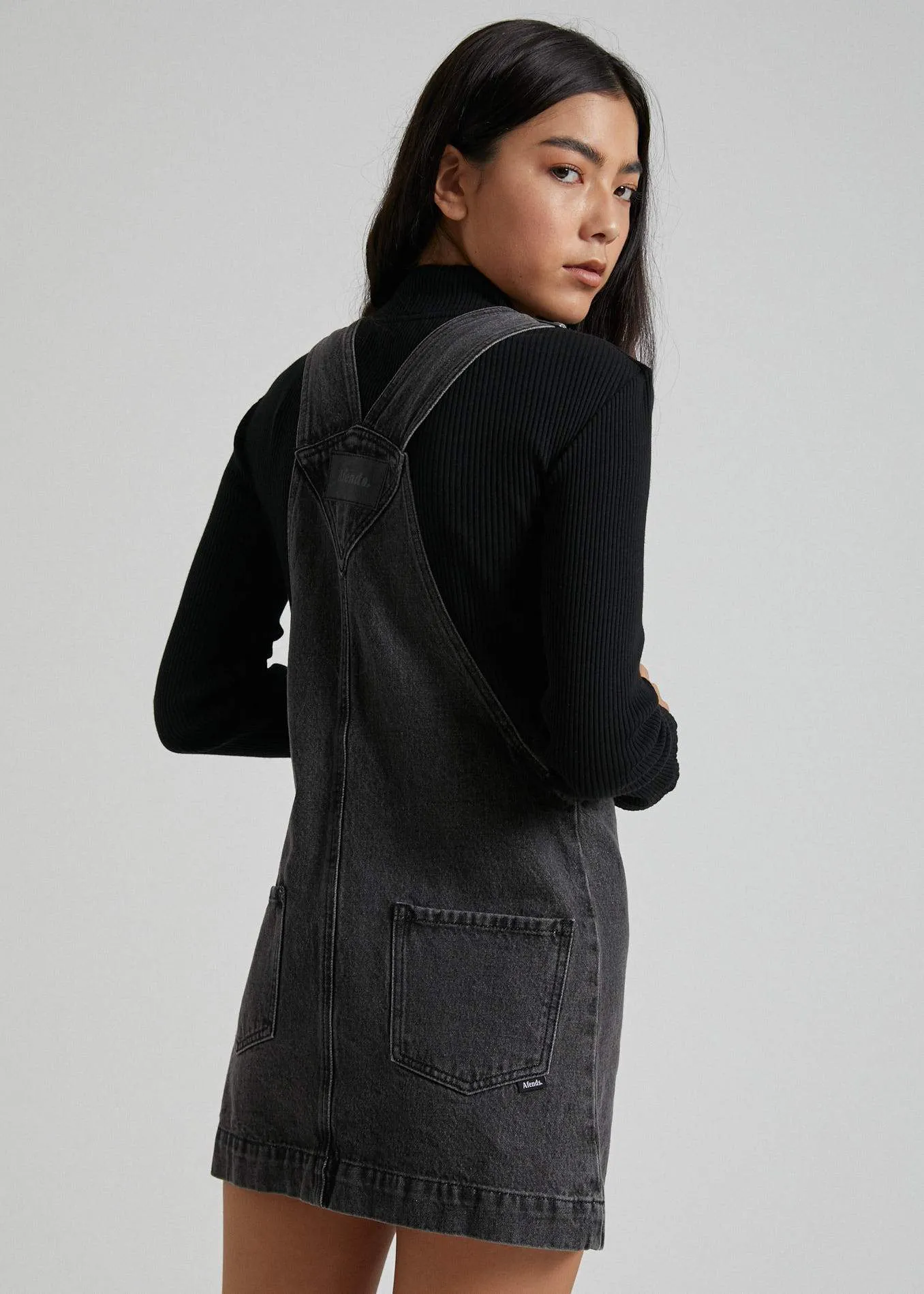 Afends Womens Mae - Denim Overall Dress - Stone Black