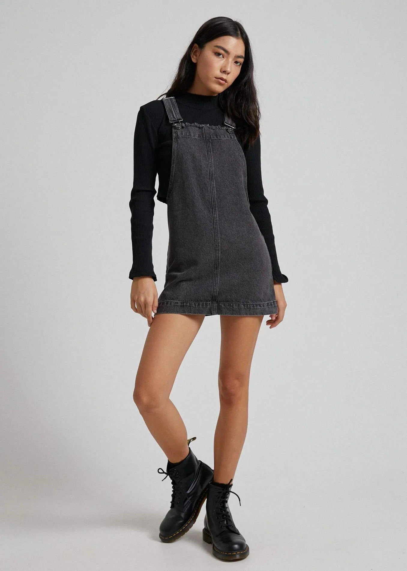 Afends Womens Mae - Denim Overall Dress - Stone Black