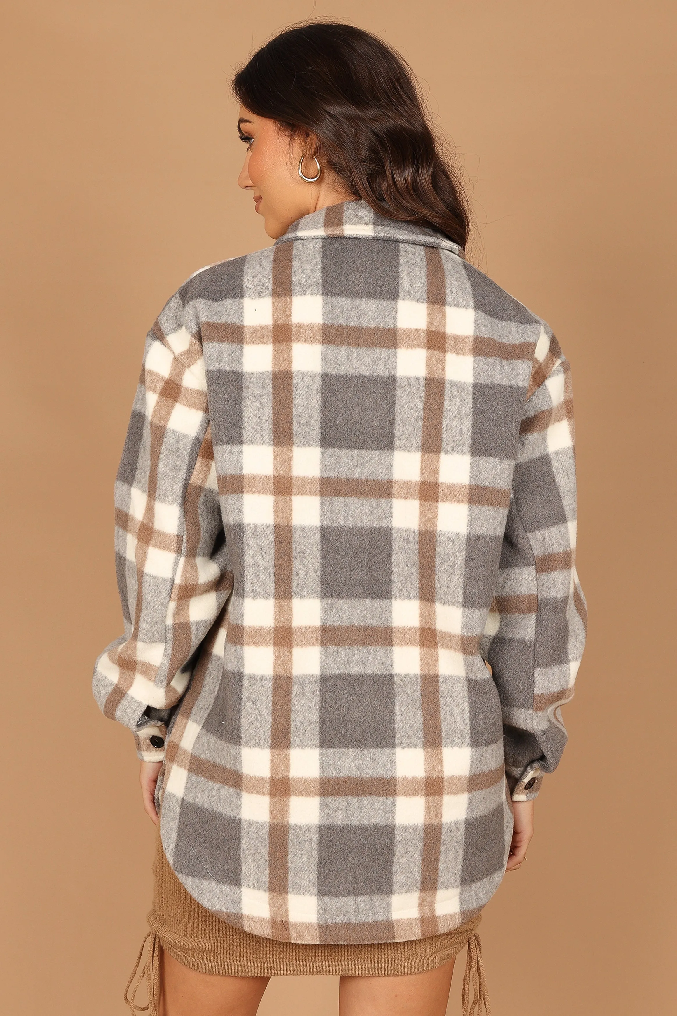 Alex Double-Breasted Pocket Shacket - Grey Check