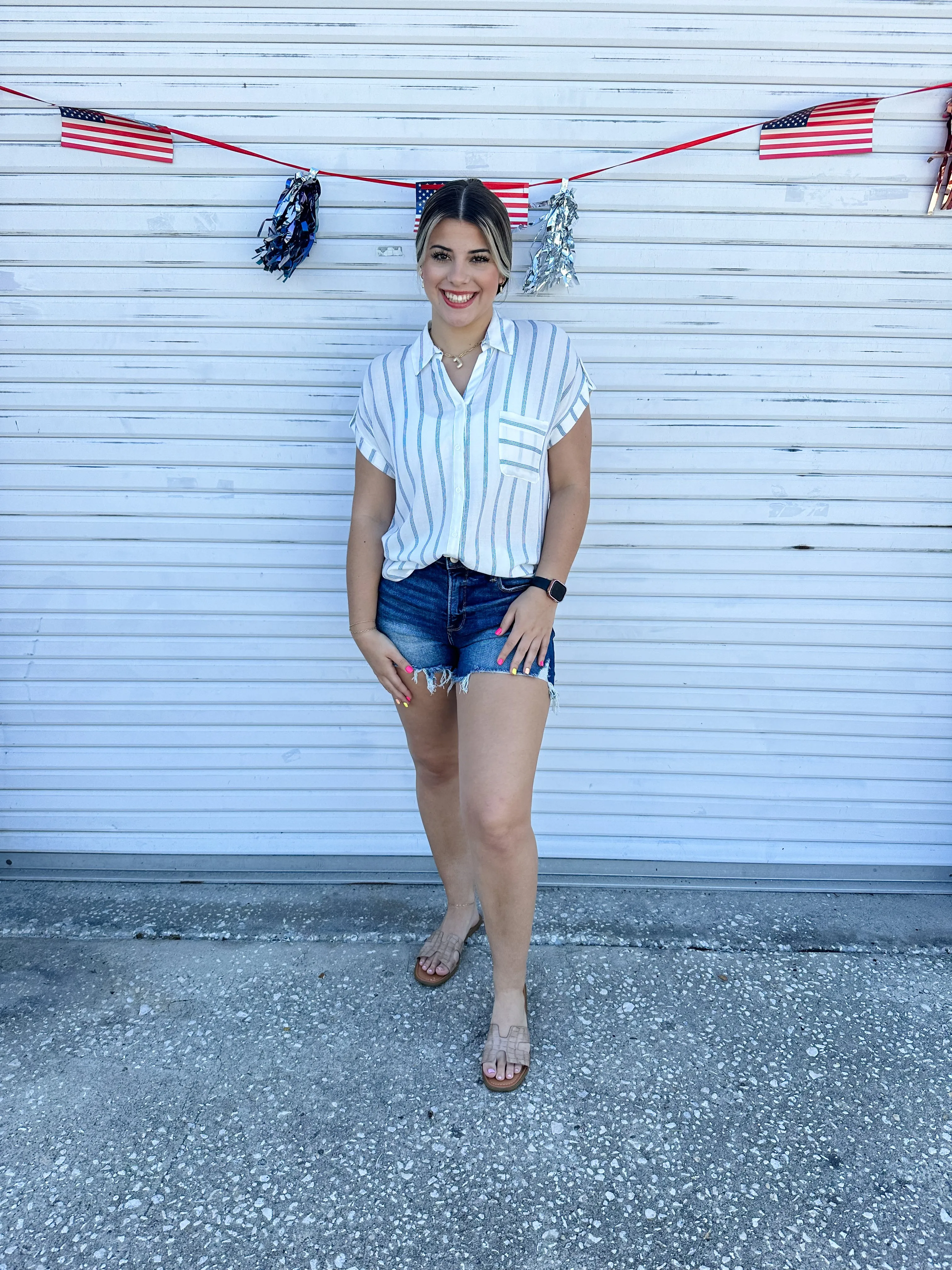 America Blue Striped Blouse