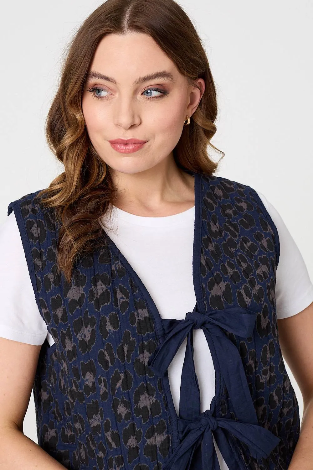 Animal Print Sleeveless Tie front Vest