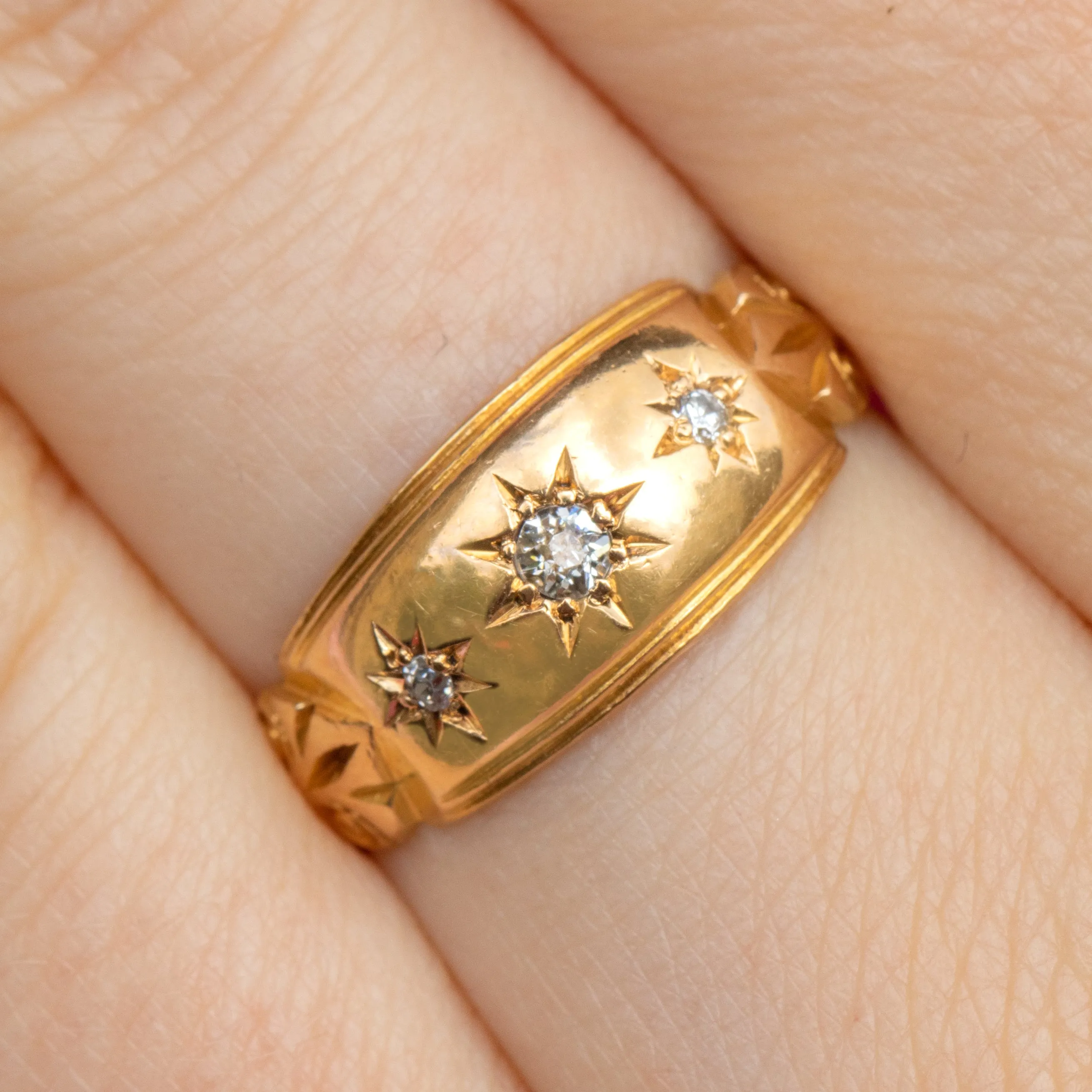 Antique 18ct Gold Diamond Trilogy Ring, Chester c. 1900