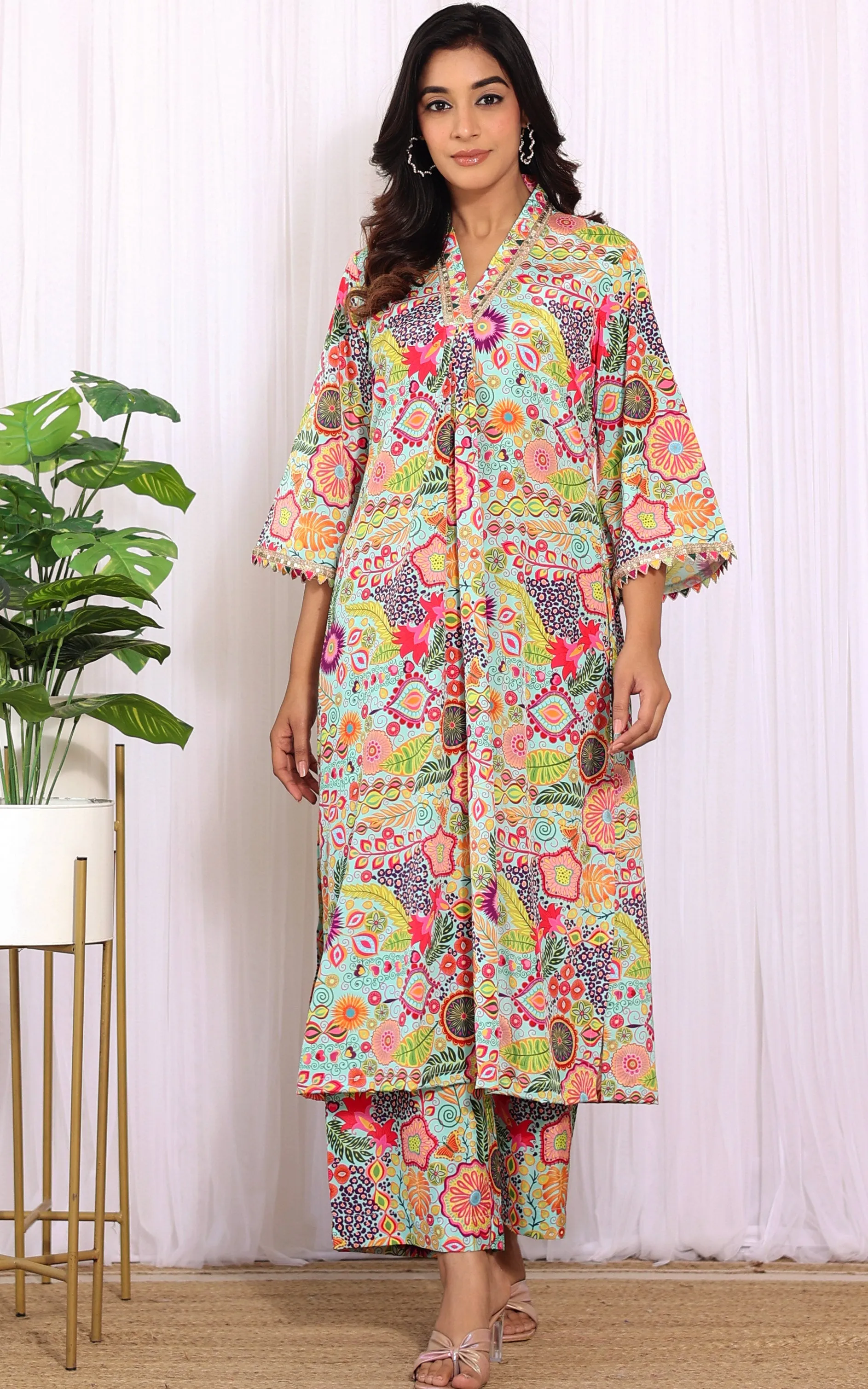 Aqua Kitschy Printed Crepe Kurta Co-ord Set