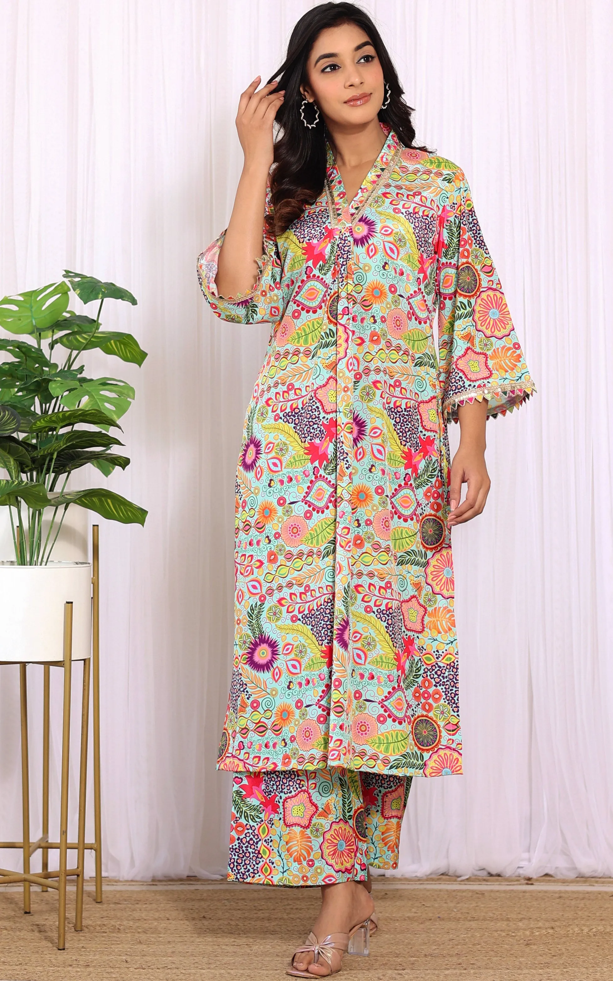 Aqua Kitschy Printed Crepe Kurta Co-ord Set