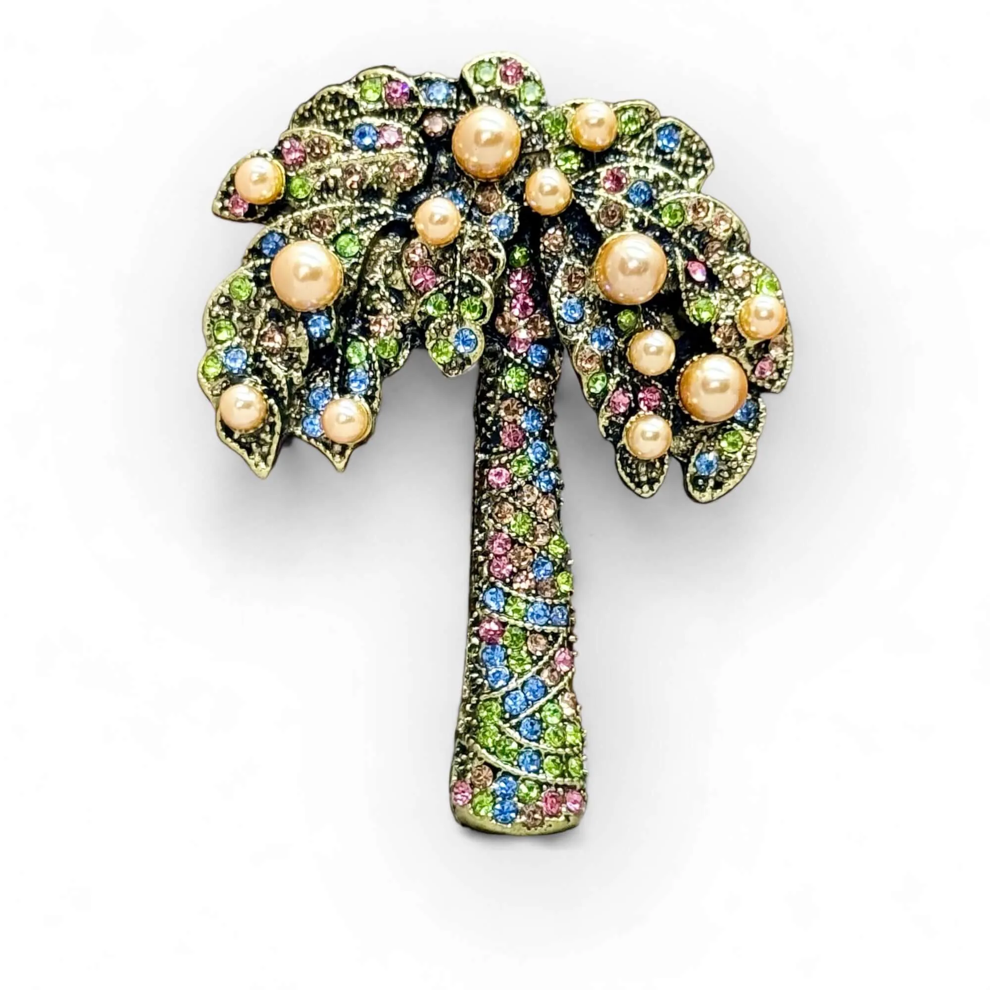 Art Deco Style Faux Pearl Palm Tree Brooch