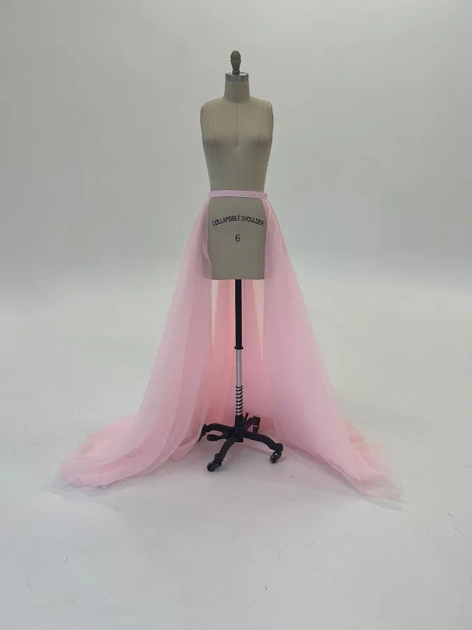 Ashley Lauren 1740 Size 4 Candy Pink Long Organza Pageant Overskirt Wire Hem Layered Train Detachable