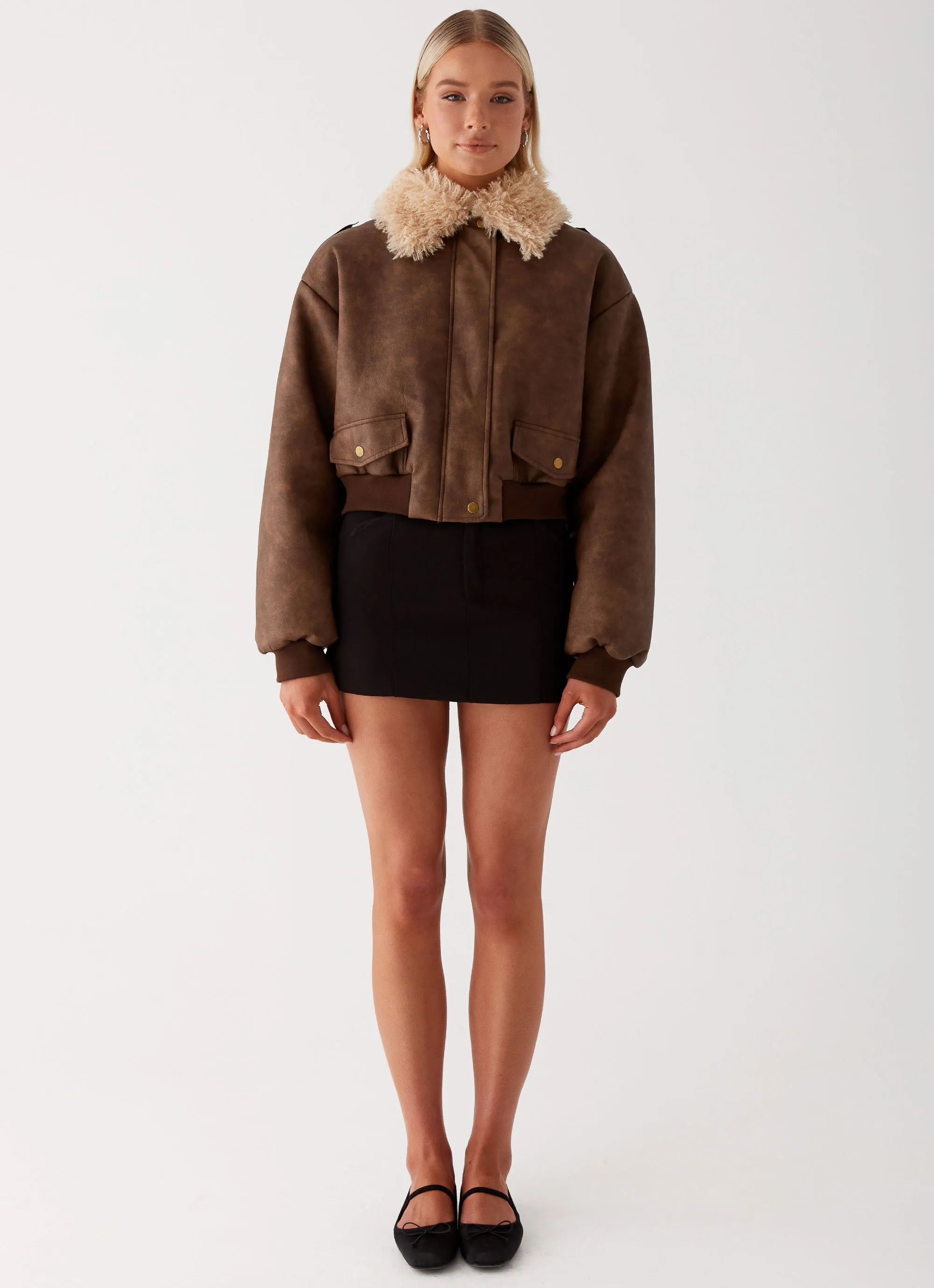 Aston Shearling Bomber Jacket - Brown