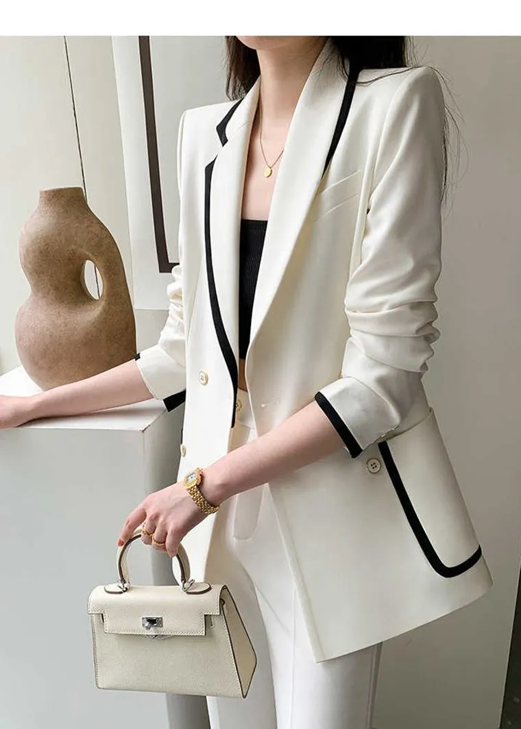 Asymmetric Collar Double Breasted Blazer Pants Suit Set