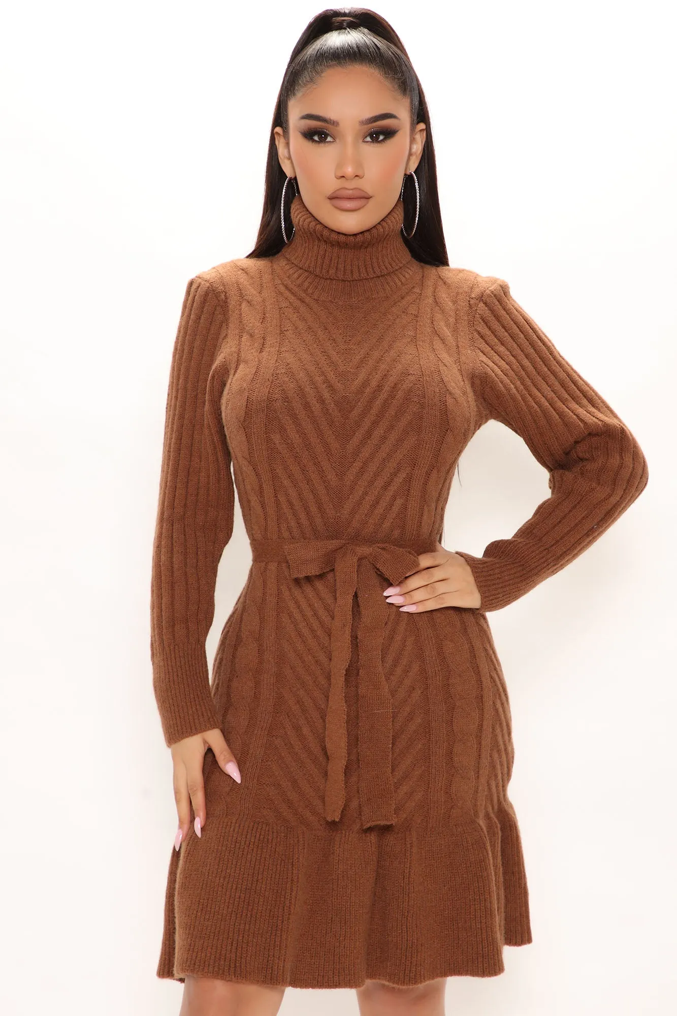 Aubrie Sweater Midi Dress - Brown