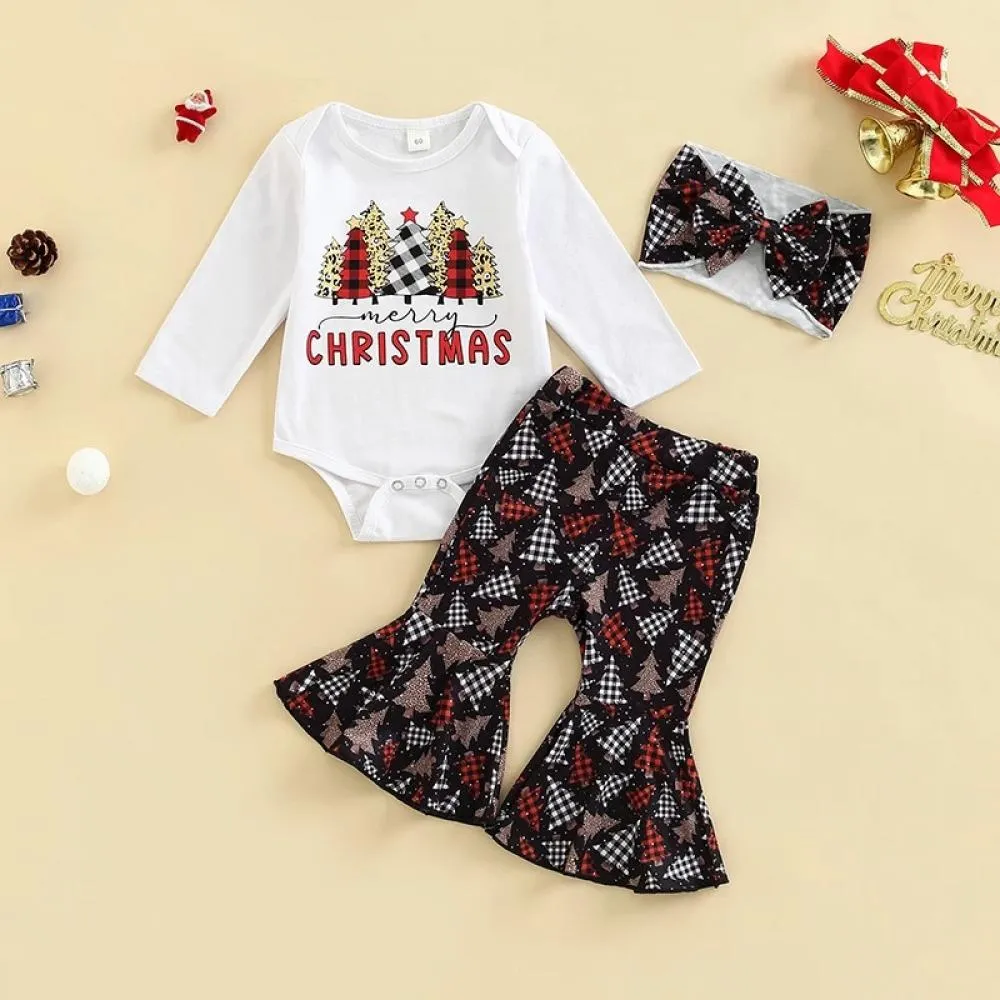 Autumn Girls Romper Flared Trousers Christmas Suit Wholesale Baby Girls Clothes