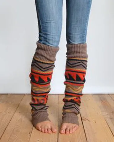 Aztec Leg Warmers Desert Sunset Western Southwestern Cowgirl Boot Toppers Light Brown Orange Yellow Black Extra Long Thick Over The Knee