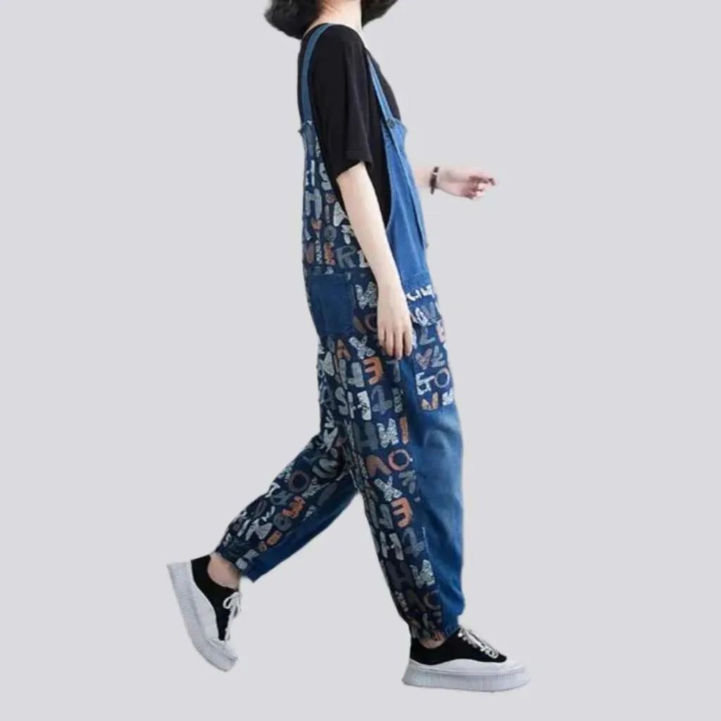 Baggy painted denim overall for women