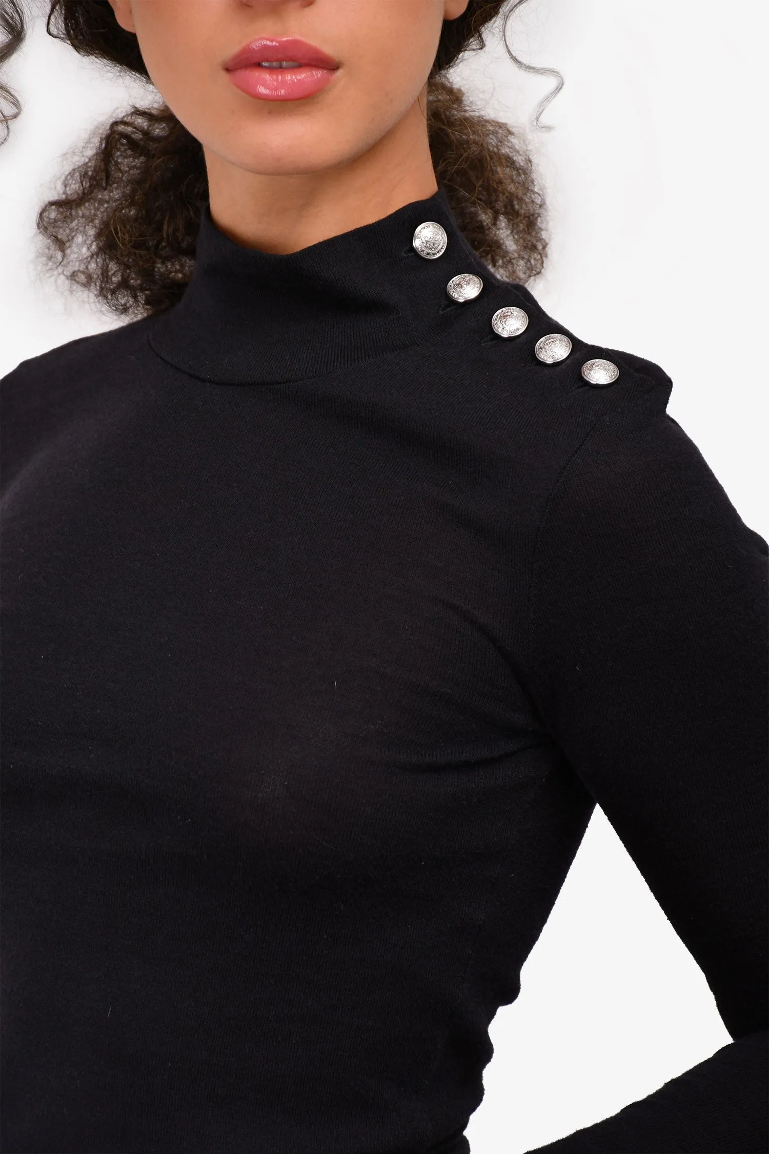 Balmain Black Wool/Cotton Turtleneck Top Size 36