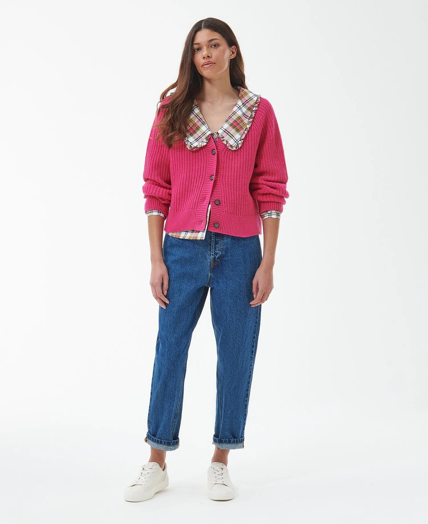 Barbour Bracken Cardigan In Pink Dahlia LKN1435