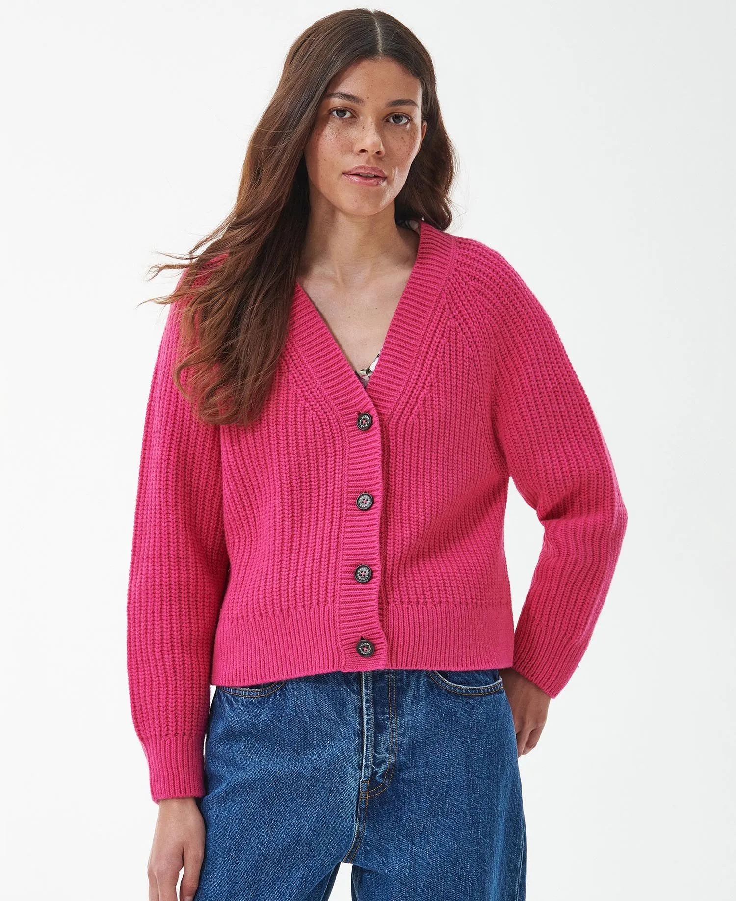 Barbour Bracken Cardigan In Pink Dahlia LKN1435