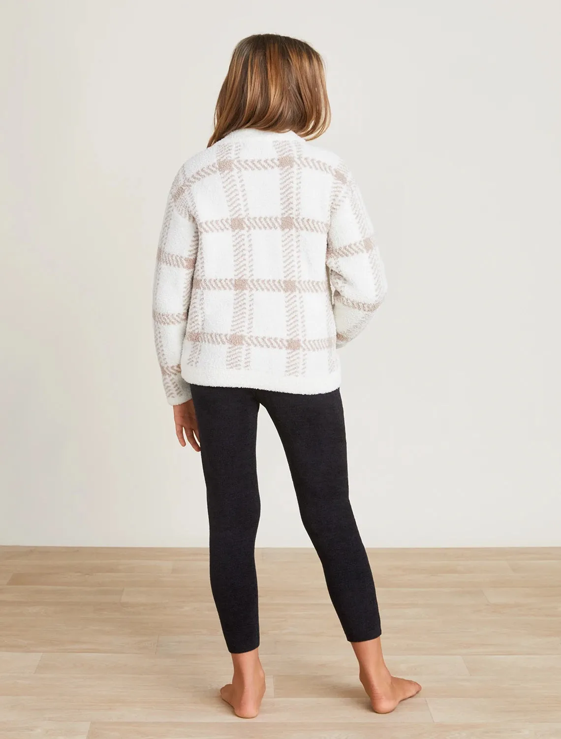 Barefoot Dreams - CozyChic Girl's Plaid Jacket in Cream-Tan