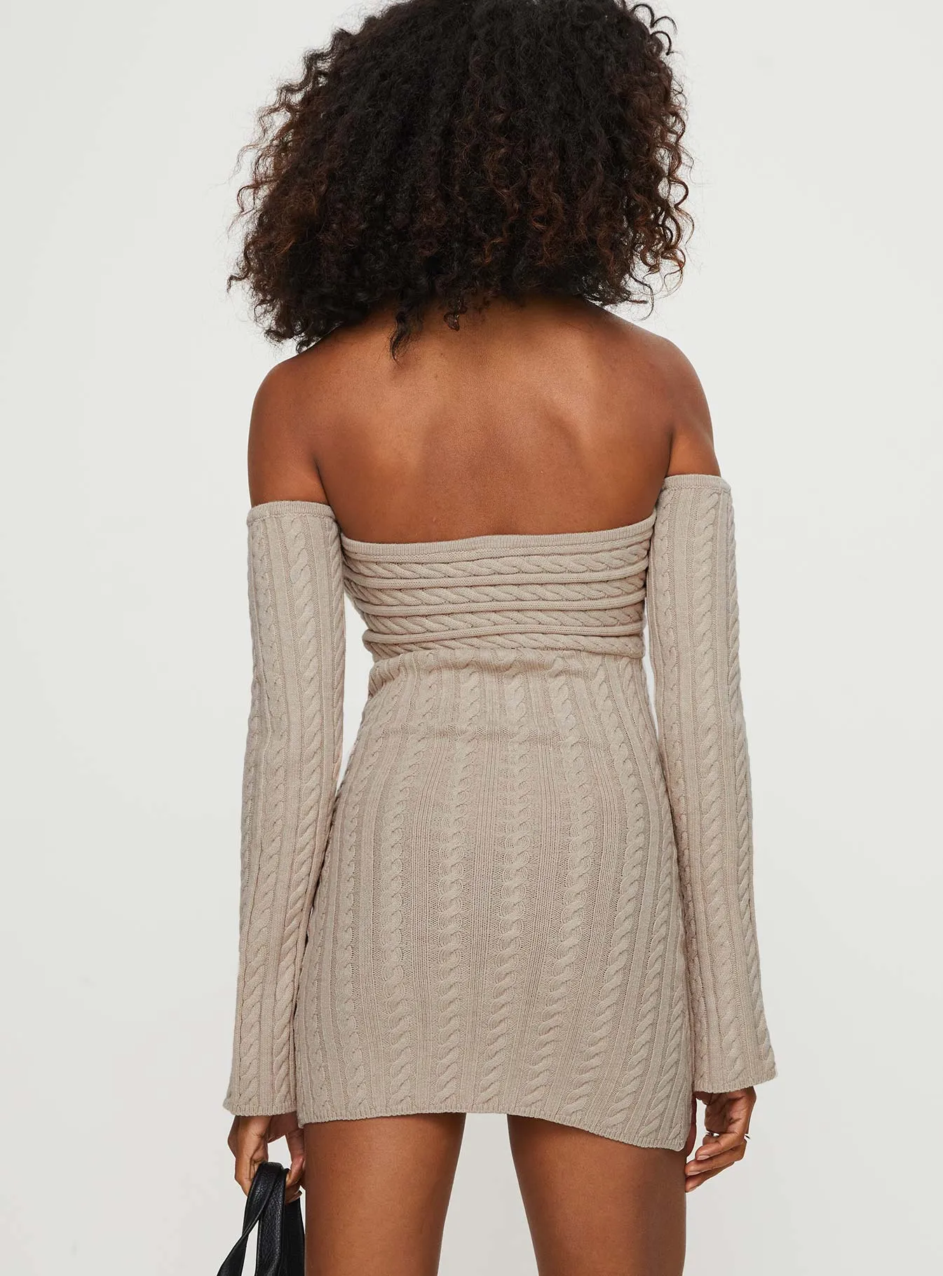 Bayard Off The Shoulder Knit Mini Dress Beige