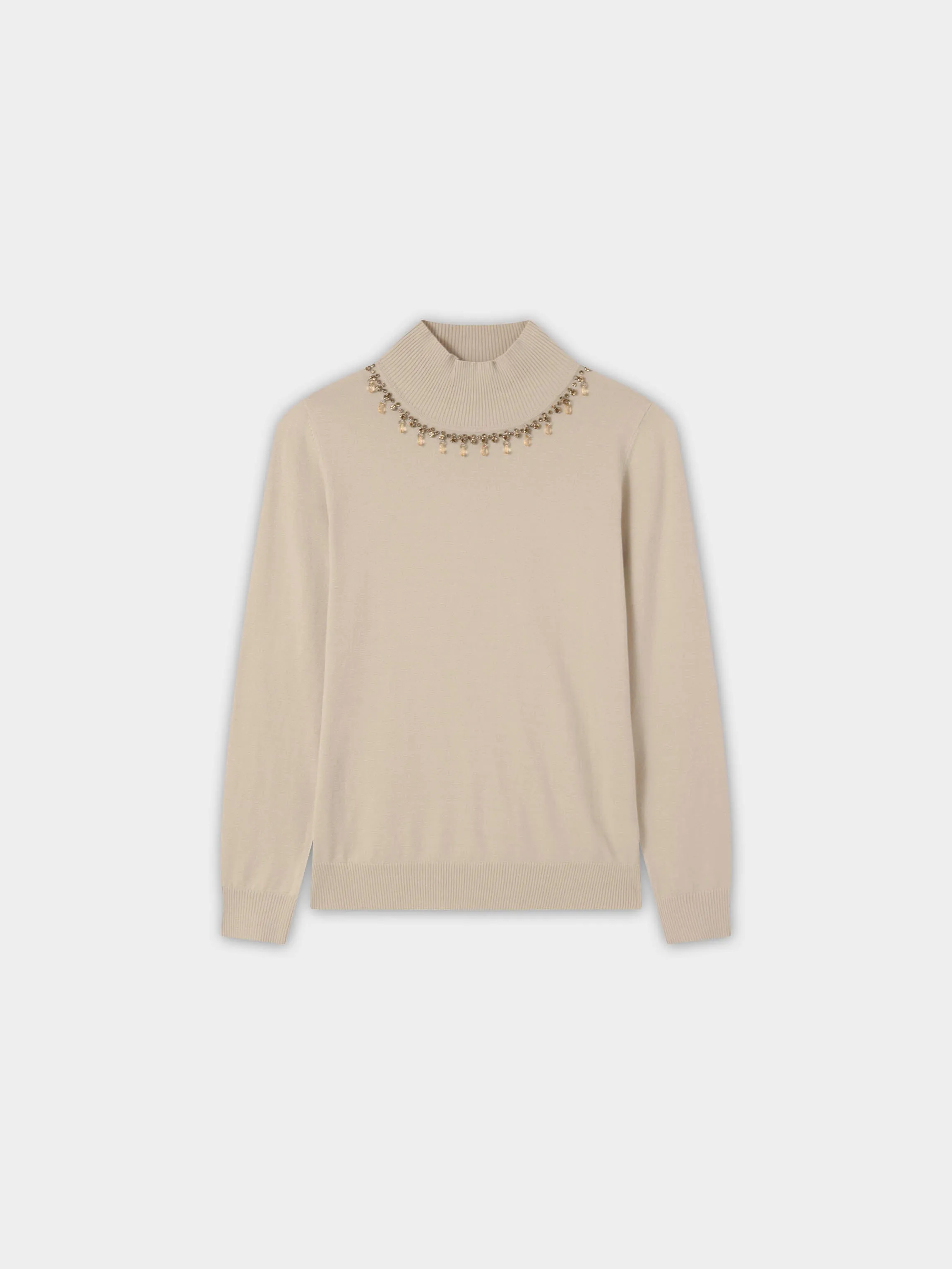 Beaded Turtleneck-Ivory