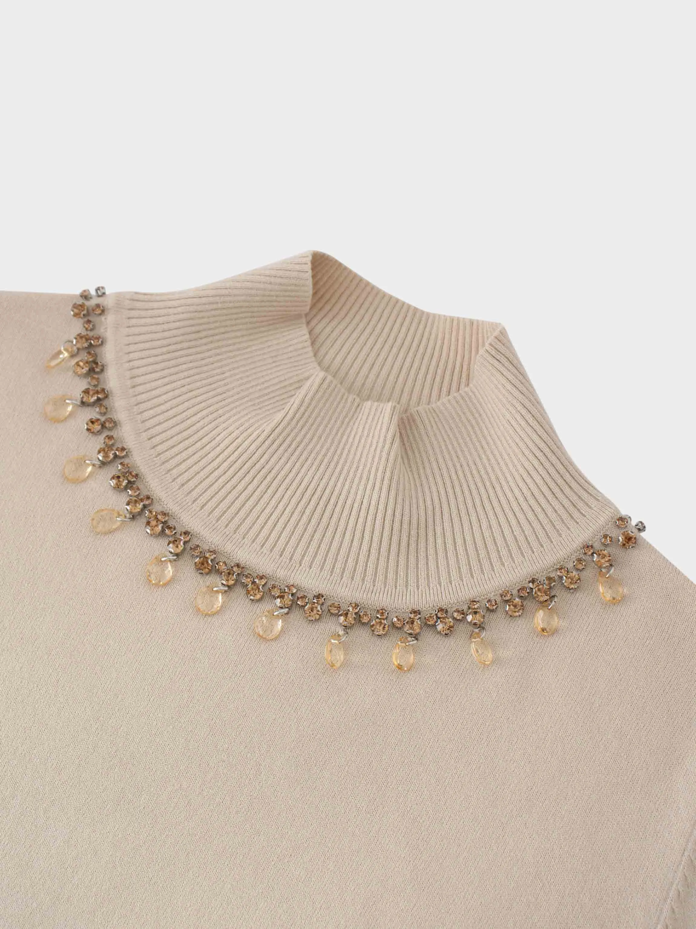 Beaded Turtleneck-Ivory