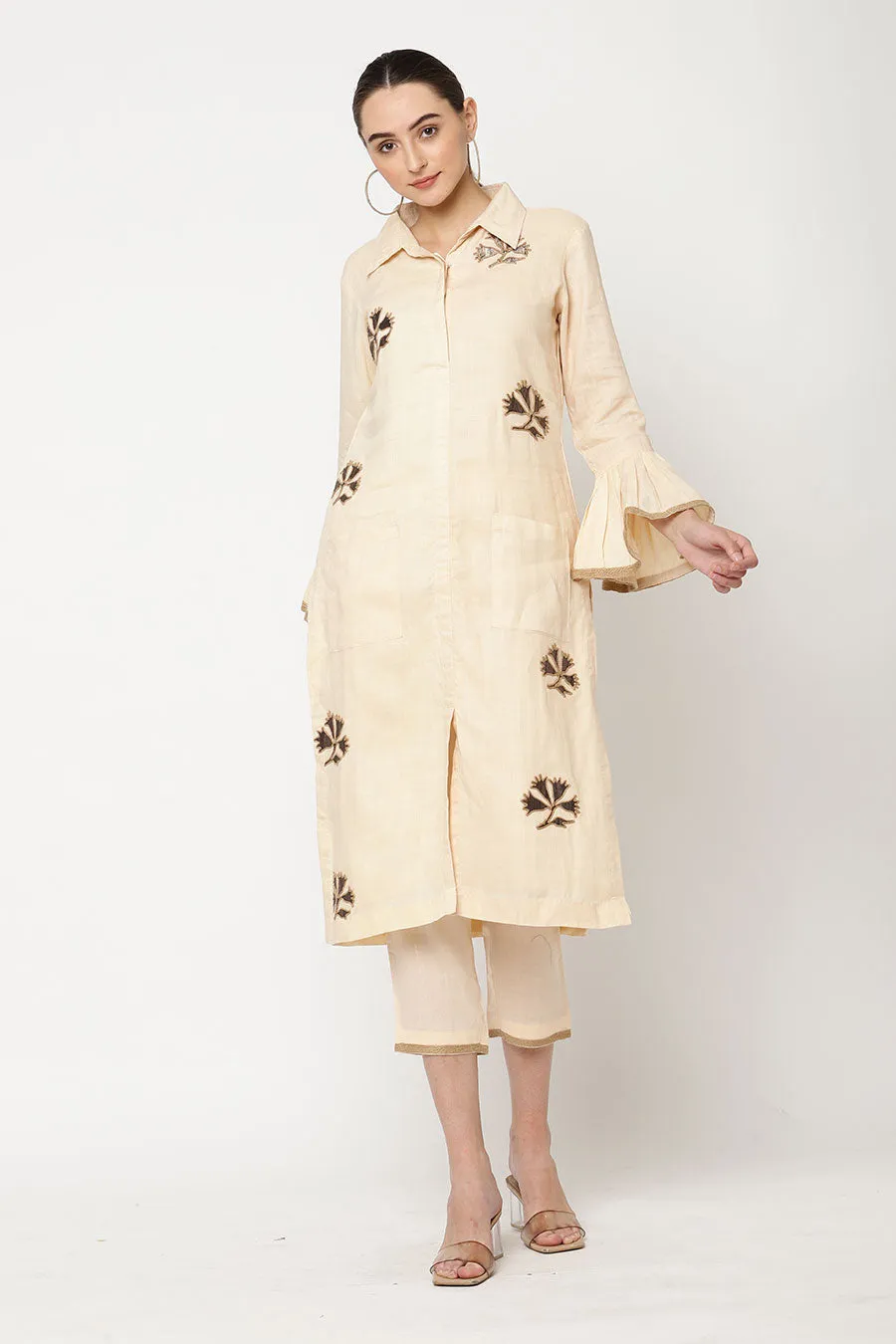 Beige & Brown Embellished Kurta Set