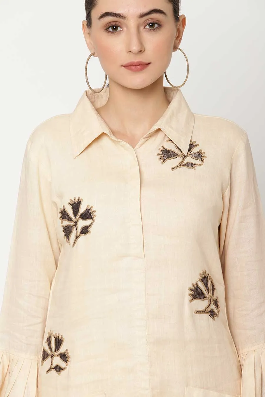 Beige & Brown Embellished Kurta Set