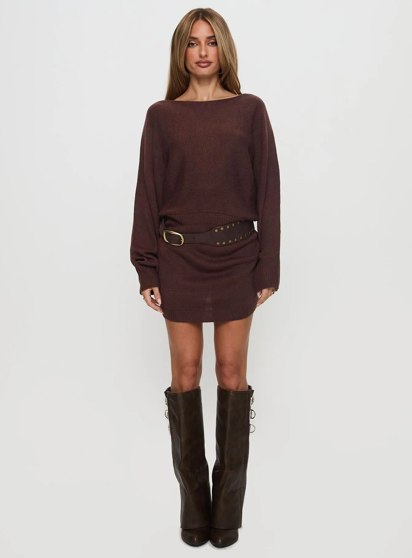 Bellamie Long Sleeve Mini Dress Chocolate