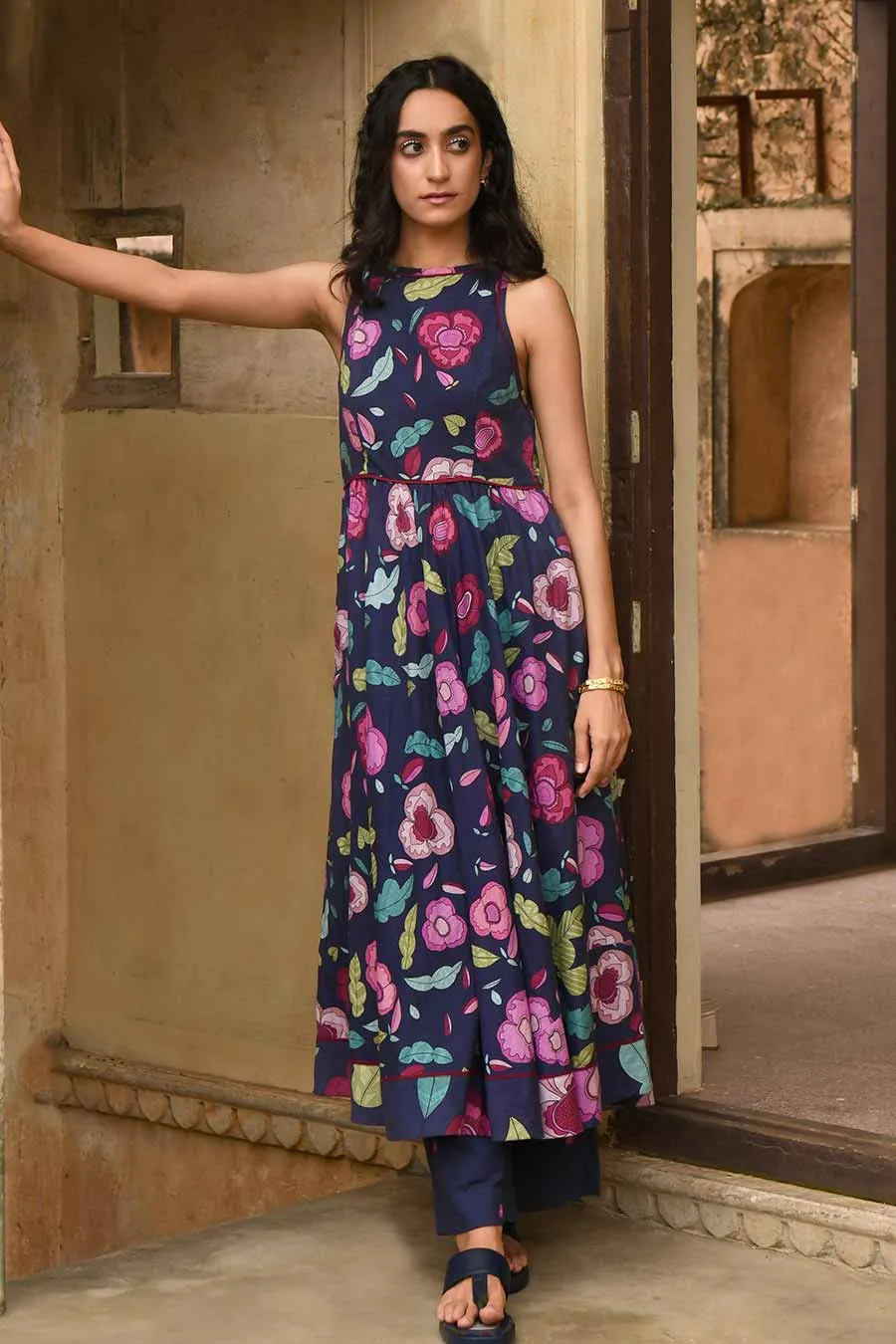 Berry Bloom Floral Print Blue Kurta Set