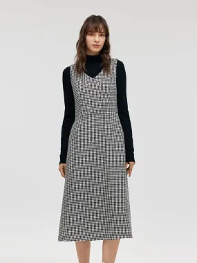 Black And White Houndstooth Vest Dress And Mock Neck Sweater Two-Piece Suit